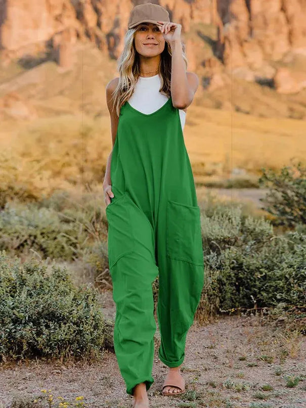 Double Take Full Size Sleeveless V-Neck Pocketed Jumpsuit - ShopEasier