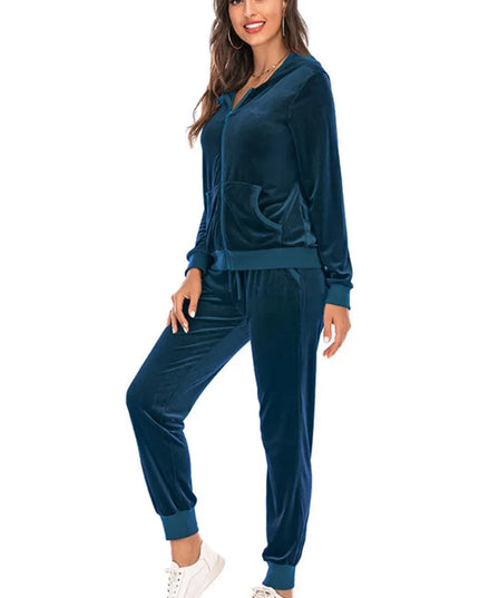 Hooded Zip-Up Jacket and Trousers Ensemble