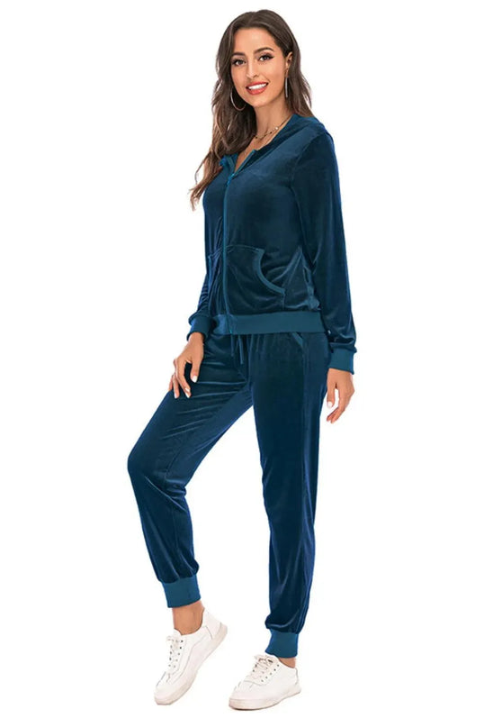 Hooded Zip-Up Jacket and Trousers Ensemble