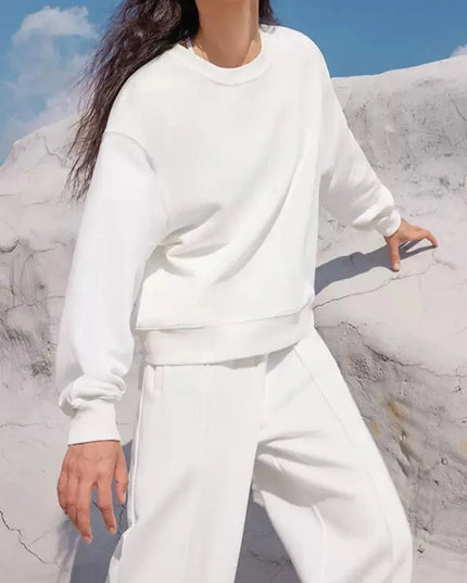 Round Neck Long Sleeve Top and Elastic Waist Pants Set - ShopEasier