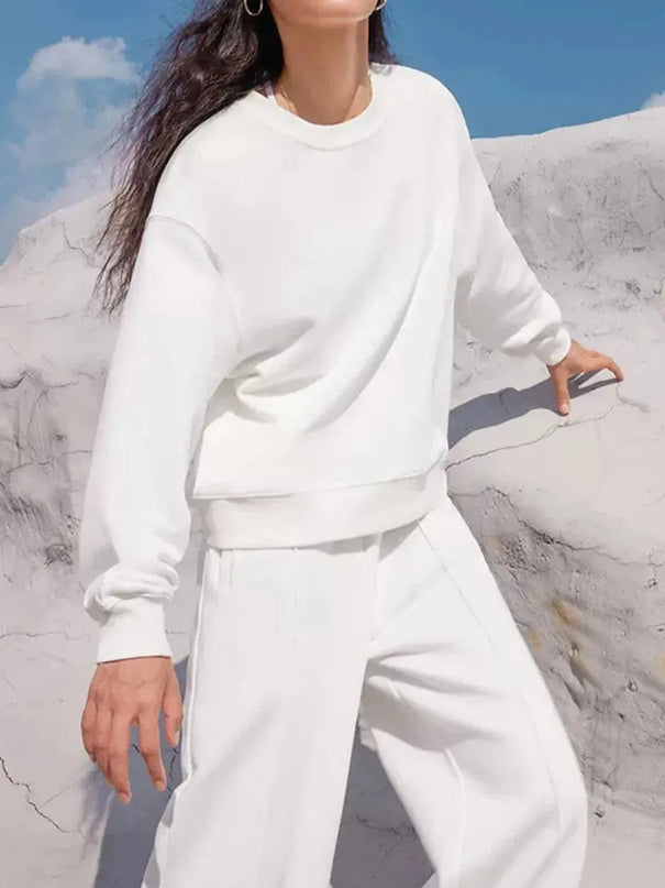 Round Neck Long Sleeve Top and Elastic Waist Pants Set - ShopEasier