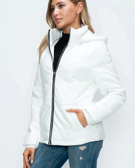 How Dare U Pocketed Zip Up Puffer Jacket with Removable Hood - ShopEasier