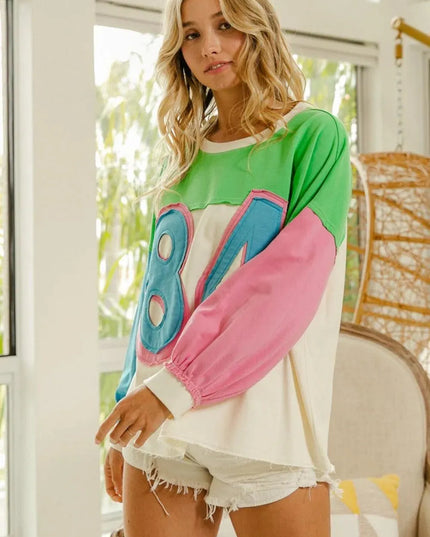 Color Block Patchwork Long Sleeve Top