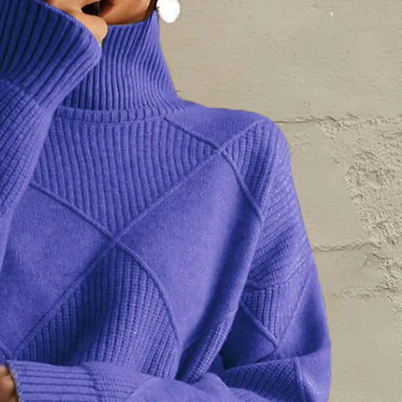 Geometric Turtleneck Long Sleeve Sweater - ShopEasier