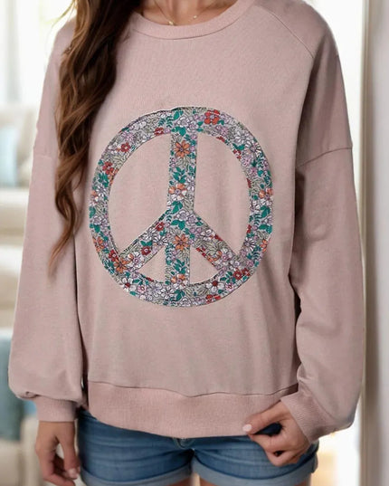 Peace Sign Applique Long Sleeve Sweatshirt