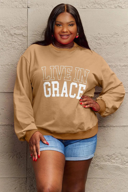 Simply Love Full Size LIVE IN GRACE Graphic Sweatshirt - ShopEasier