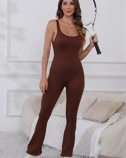 Scoop Neck Wide Strap Active Jumpsuit - ShopEasier