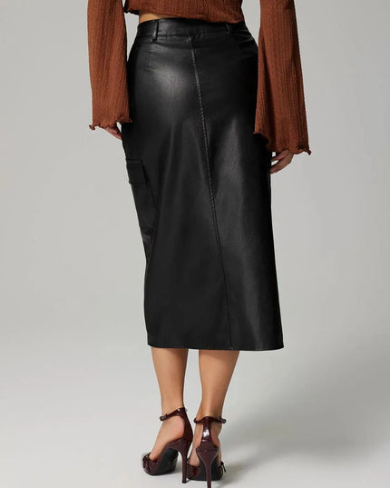 Button-Down Pocketed Slit Midi Skirt