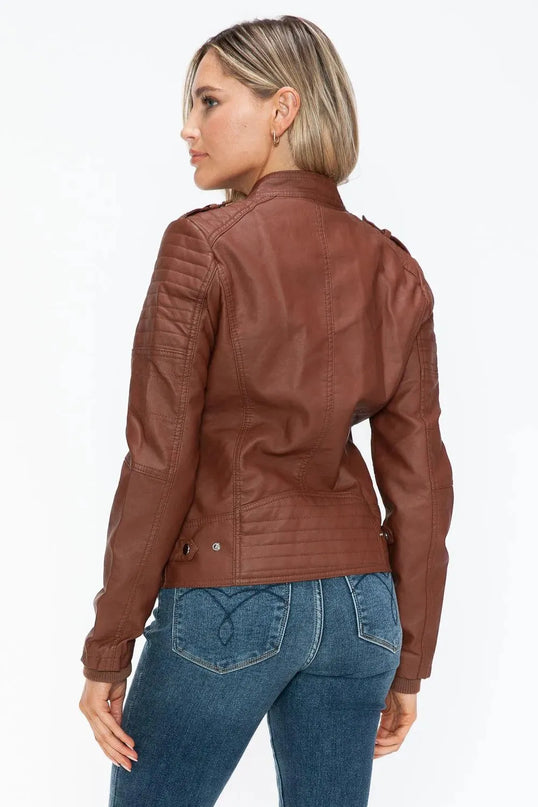 Snobbish PU Leather Biker Jacket with Side Zip Pockets - ShopEasier