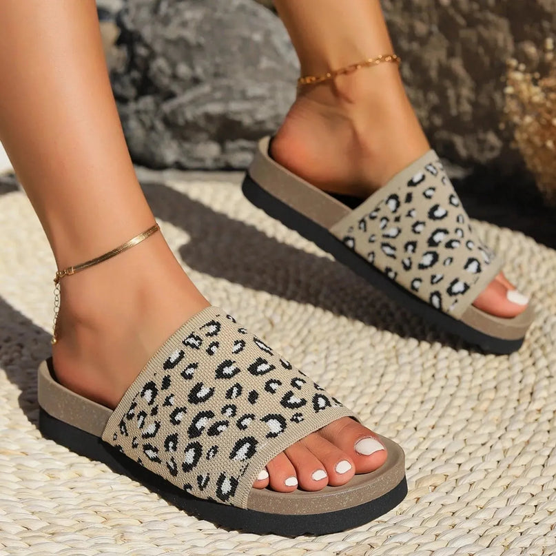 Leopard Print Open Toe Flats