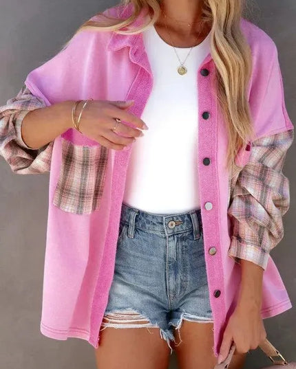 Plaid Button Up Shacket with Chest Pockets - ShopEasier