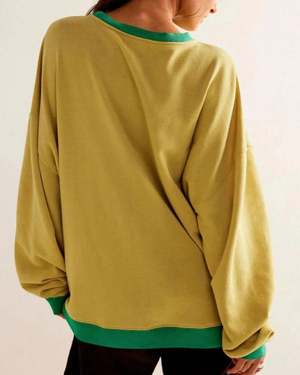 Mandy Contrast Trim Long Sleeve Sweatshirt with Round Neck