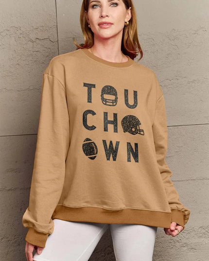 Simply Love Full Size TOUCHDOWN Long Sleeve Sweatshirt - ShopEasier