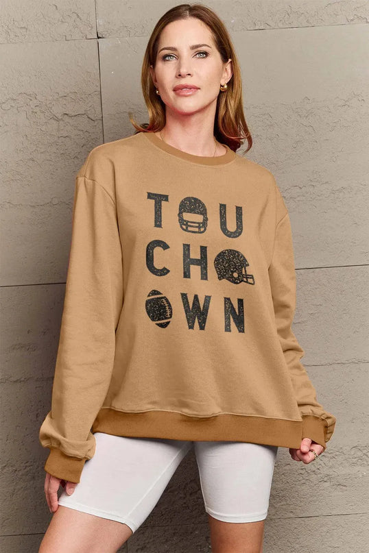 Simply Love Full Size TOUCHDOWN Long Sleeve Sweatshirt - ShopEasier