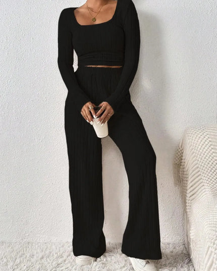 Honey Basic Scoop Neck Long Sleeve Top and Pants Duo