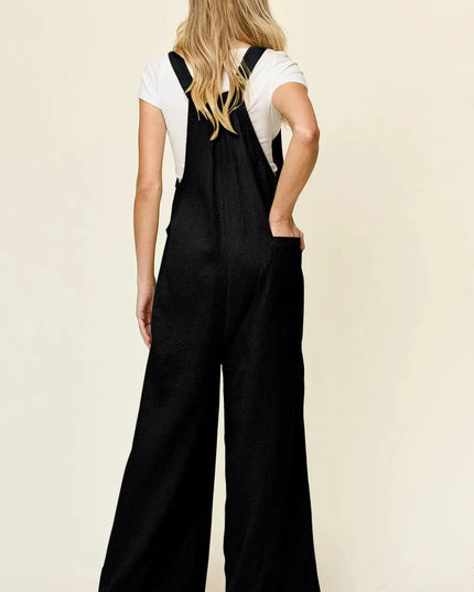 Double Take Full Size Texture Wide Strap Wide Leg Overall - ShopEasier