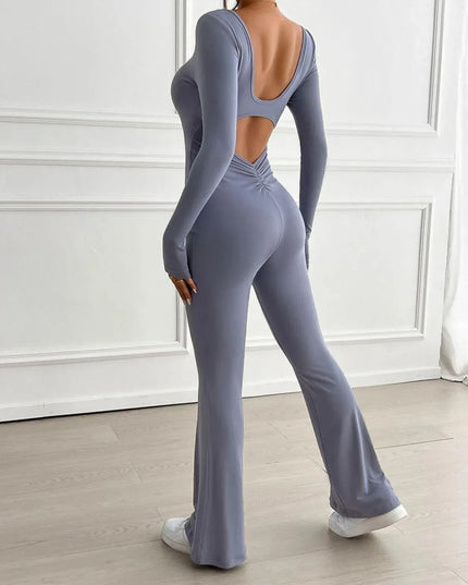 Devine Cutout Scoop Neck Long Sleeve Jumpsuit - ShopEasier