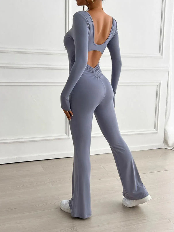 Devine Cutout Scoop Neck Long Sleeve Jumpsuit - ShopEasier