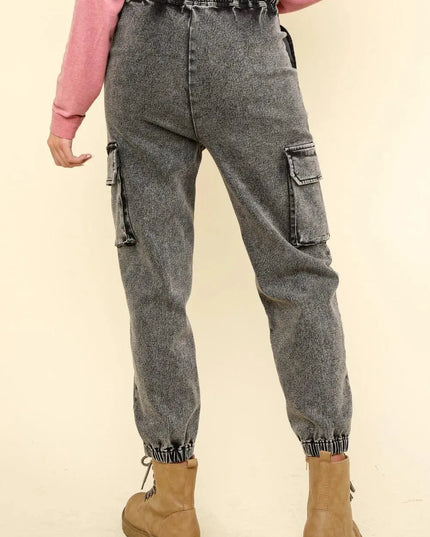 VERY J Washed Drawstring Jogger Cargo Jeans - ShopEasier