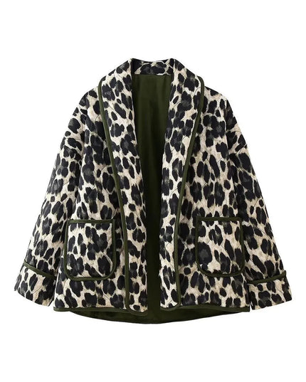 Leopard Open Front Long Sleeve Outerwear - ShopEasier