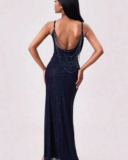 Split Sequin Backless Maxi Cami Dress