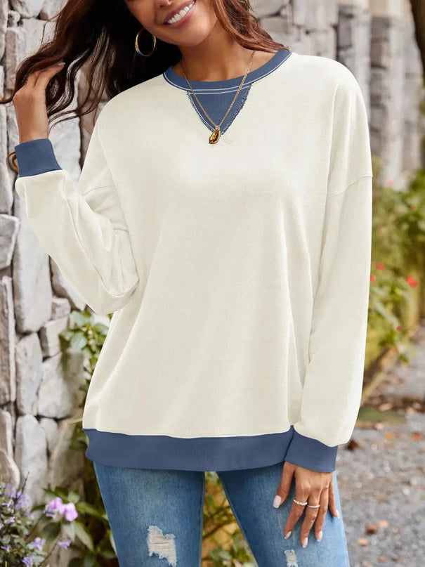 Contrast Lovelet Round Neck Long Sleeve Pullover