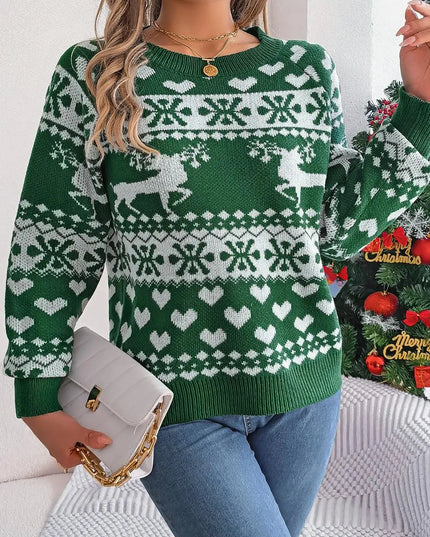 Christmas Element Round Neck Long Sleeve Sweater - ShopEasier