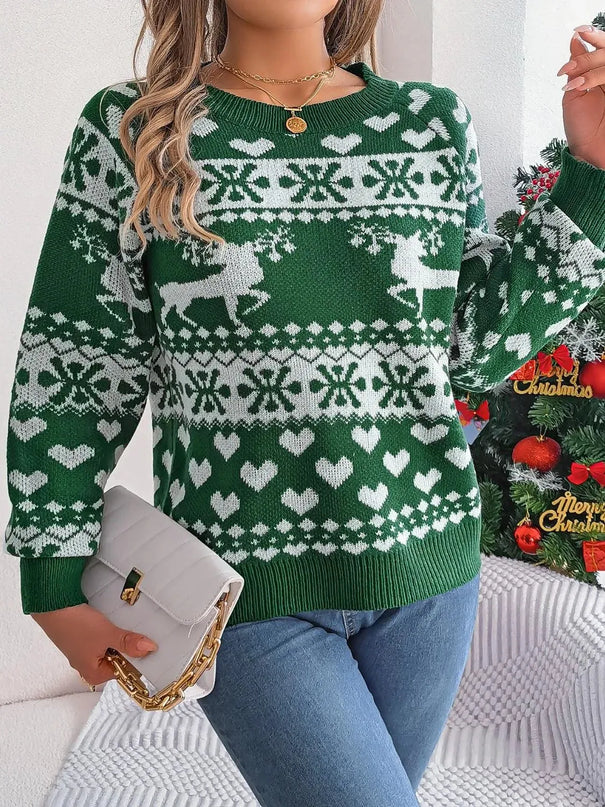 Christmas Element Round Neck Long Sleeve Sweater - ShopEasier