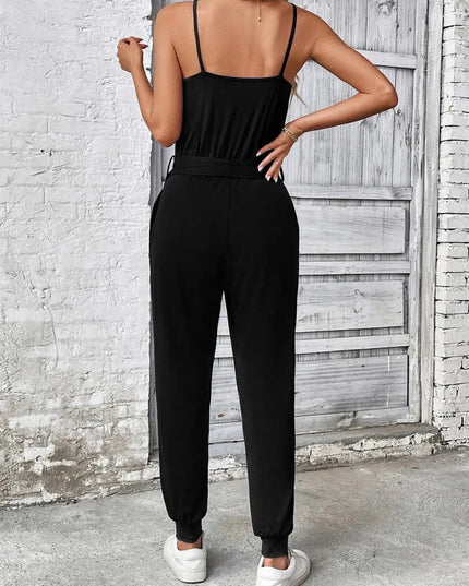 Scoop Neck Tie Waist Jumpsuit - ShopEasier