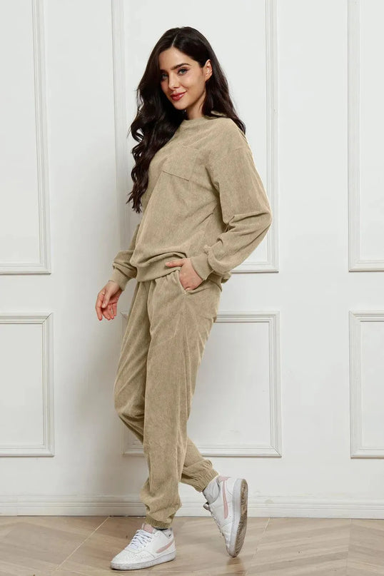 Cozy Corduroy Two-Piece Sweatshirt and Sweatpants Ensemble