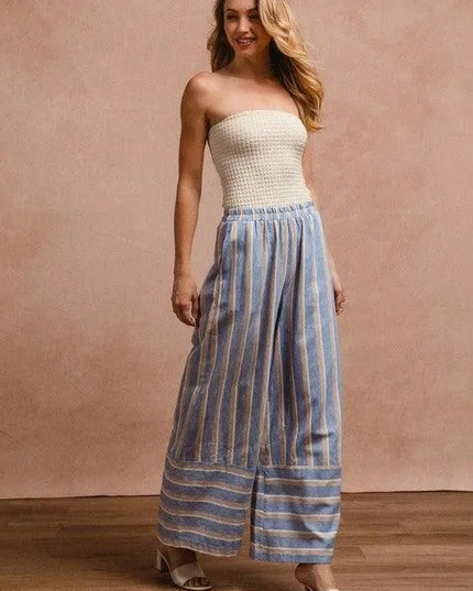 BiBi Striped Wide Leg Pants with Pockets