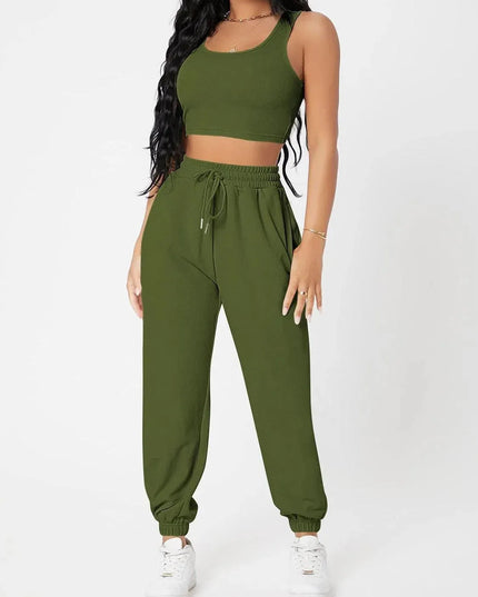 Wide Strap Top and Drawstring Joggers Set - ShopEasier