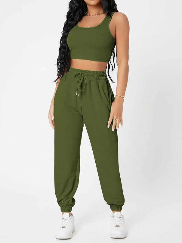 Wide Strap Top and Drawstring Joggers Set - ShopEasier