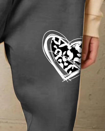 Cozy Heart Graphic Long Sweatpants with Drawstring