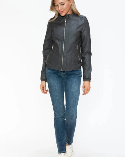 Snobbish PU Leather Biker Jacket with Side Zip Pockets - ShopEasier