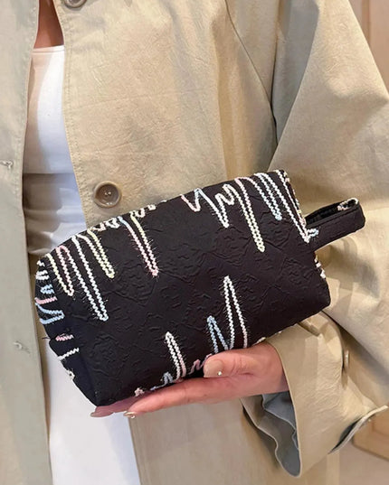 Zippered Contrast Polyester Wristlet Bag