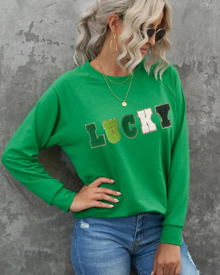 LUCKY Round Neck Raglan Sleeve Sweatshirt - ShopEasier