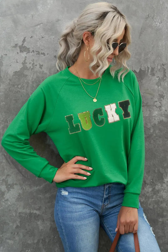 LUCKY Round Neck Raglan Sleeve Sweatshirt - ShopEasier