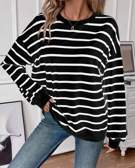 Chic Striped Round Neck Long Sleeve Sweatshirt