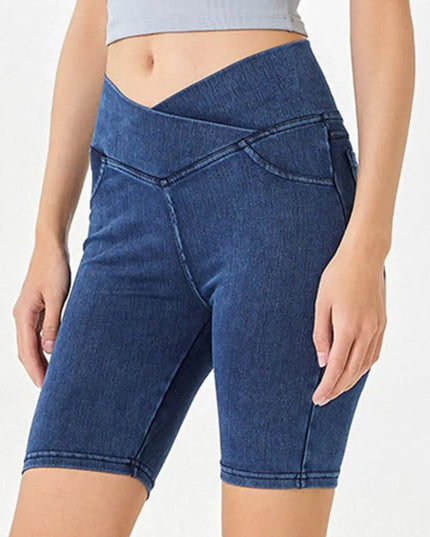 Asymmetrical Pocketed Denim Shorts for Everyday Style