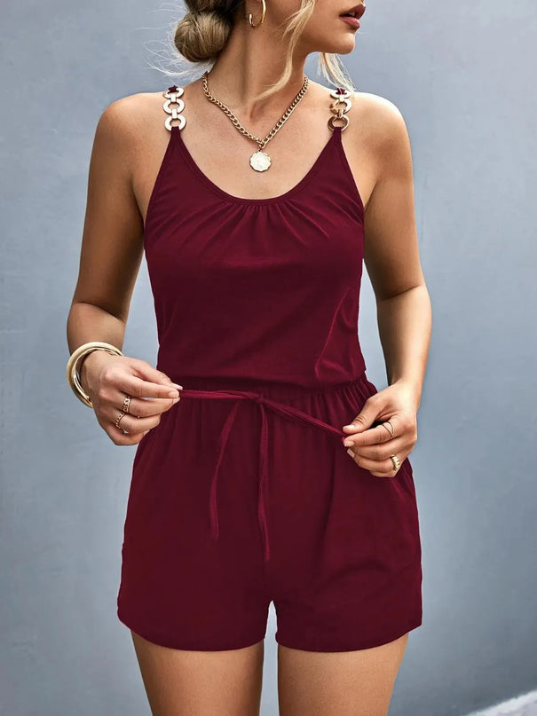 Scoop Neck Romper with Pockets - ShopEasier