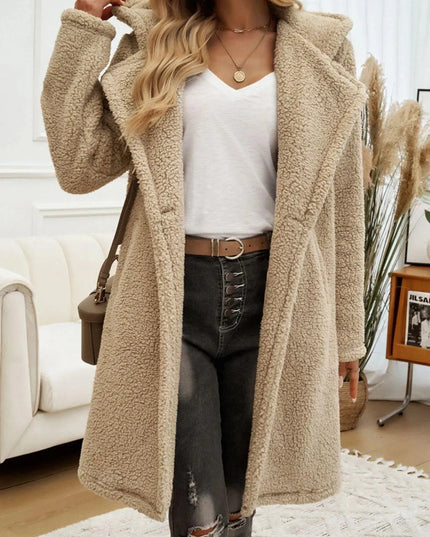 Cozy Button-Up Teddy Coat with Pockets and Hood