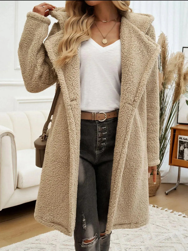 Cozy Button-Up Teddy Coat with Pockets and Hood