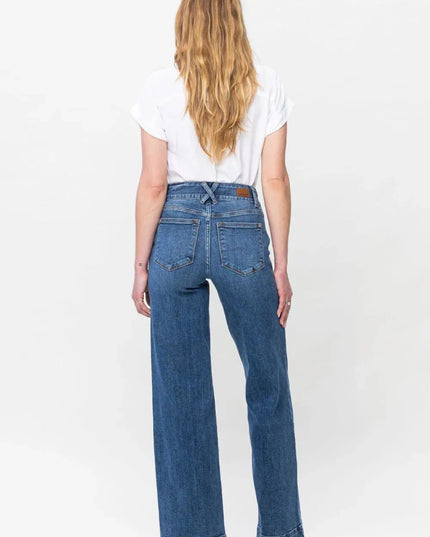 Judy Blue Full Size Double Button Wide Leg Jeans - ShopEasier