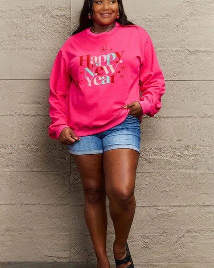 Simply Love Full Size HAPPY NEW YEAR Round Neck Sweatshirt - ShopEasier