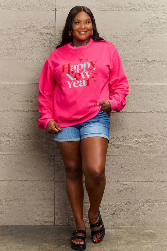 Simply Love Full Size HAPPY NEW YEAR Round Neck Sweatshirt - ShopEasier