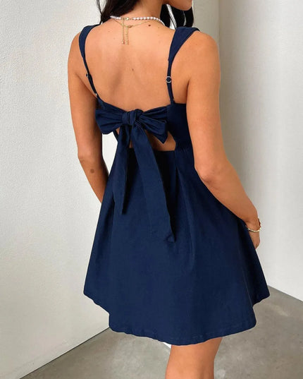 Devine Bow Back Square Neck Mini Dress