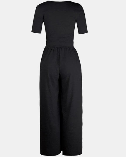 Scoop Neck Short Sleeve Jumpsuit - ShopEasier