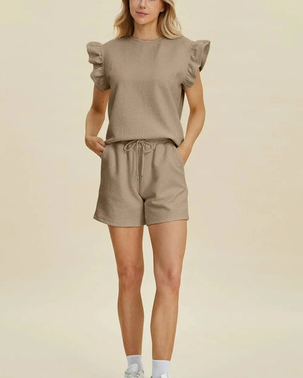 Chic Ruffled Sleeve Top and Shorts Set - Full Size Fashion Ensemble