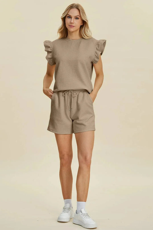 Chic Ruffled Sleeve Top and Shorts Set - Full Size Fashion Ensemble